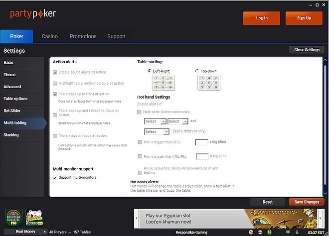 partypoker mutli-table menu